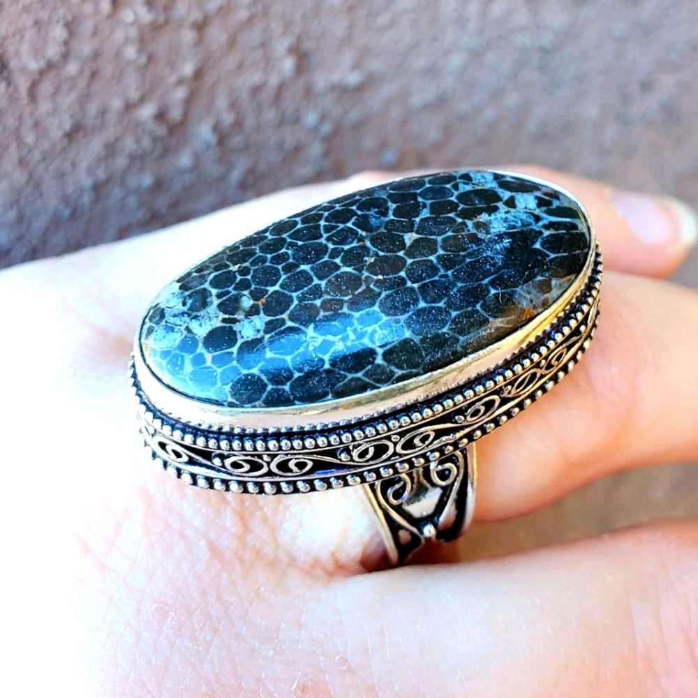 New Stingray Coral 925 Silver Ring.